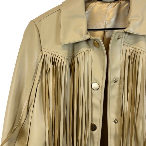G by Giuliana Black Label Faux Leather Graphic Fringe Jacket Size XS - Picture 11 of 11